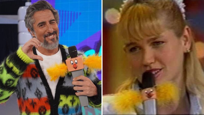 O apresentador Marcos Mion fez uma homenagem a Xuxa Meneghel ao usar um microfone icônico da eterna Rainha dos Baixinhos - Reprodução/Globo