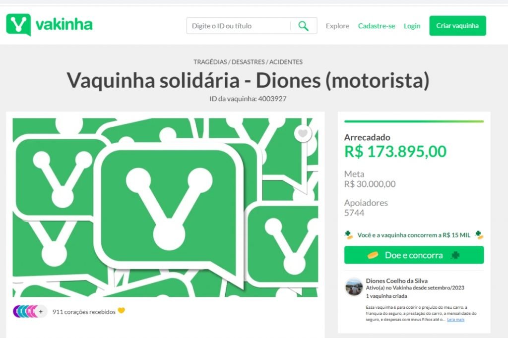 Print Da Vaquinha Solidária De Diones Coelho