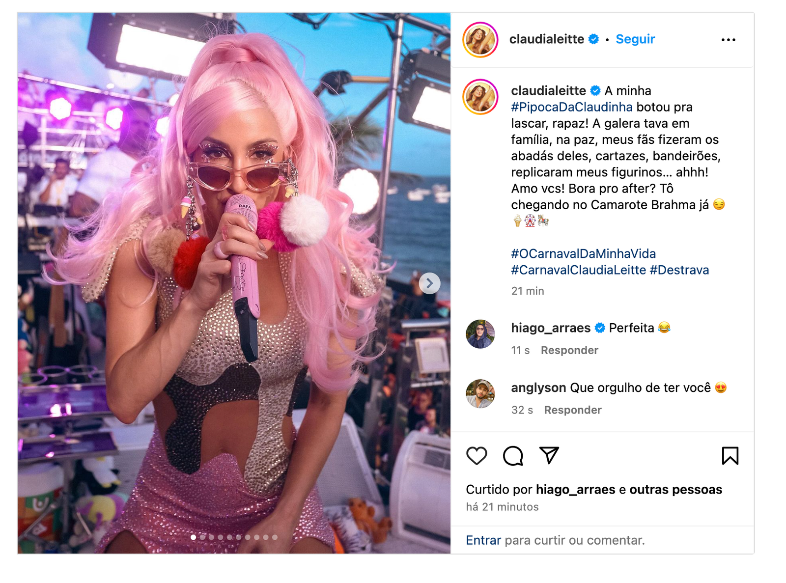 Claudia Leitte Usa Peruca Cor-De-Rosa Em Carnaval De Salvador - Fotos: Reprodução / Instagram