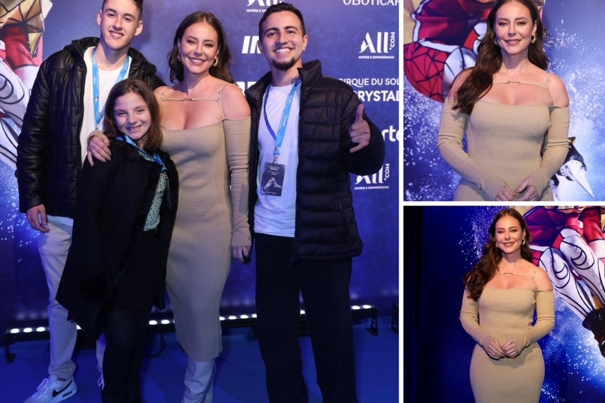 Exuberante, Paolla Oliveira leva afilhados ao Cirque du Soleil