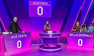 Patricia Abravanel com Alê Costa e Bella Dervalli no Jogo das 3 Pistas - Foto: Gabriel Cardoso / SBT