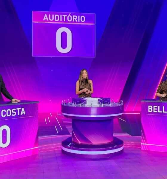 Patricia Abravanel com Alê Costa e Bella Dervalli no Jogo das 3 Pistas - Foto: Gabriel Cardoso / SBT