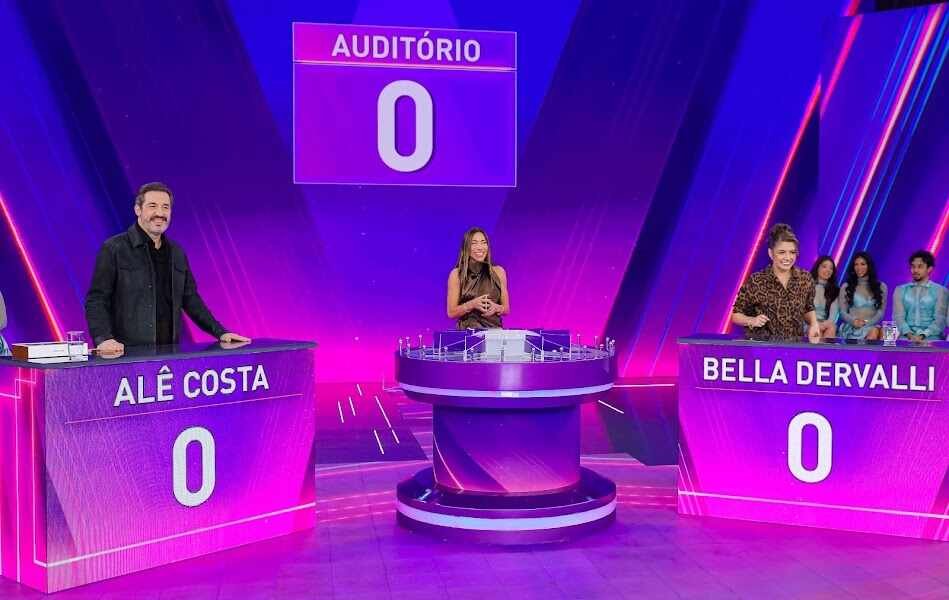 Patricia Abravanel com Alê Costa e Bella Dervalli no Jogo das 3 Pistas - Foto: Gabriel Cardoso / SBT